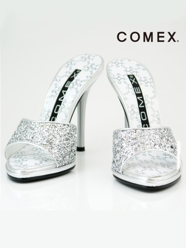 COMEX シルバー グリッターサンダル COMEX】2color/ ラメグリッター/13.5cmヒール/ ミュール