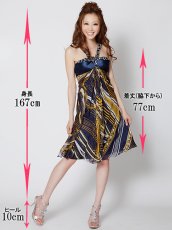 画像5: [SALE品のため返品不可＆再入荷なしの現品限り][ERUKEI][山崎みどり着用]胸元ビーズ＆サテン・ラインプリントシフォン・ミディアムドレス・ワンピース[送料無料]mall (5)