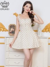 画像4: [ERUKEI]ドット・ノースリーブ・フロントジップ・バックスピンドル・Aライン・フレア・ミニドレス・ワンピース[送料無料] (4)