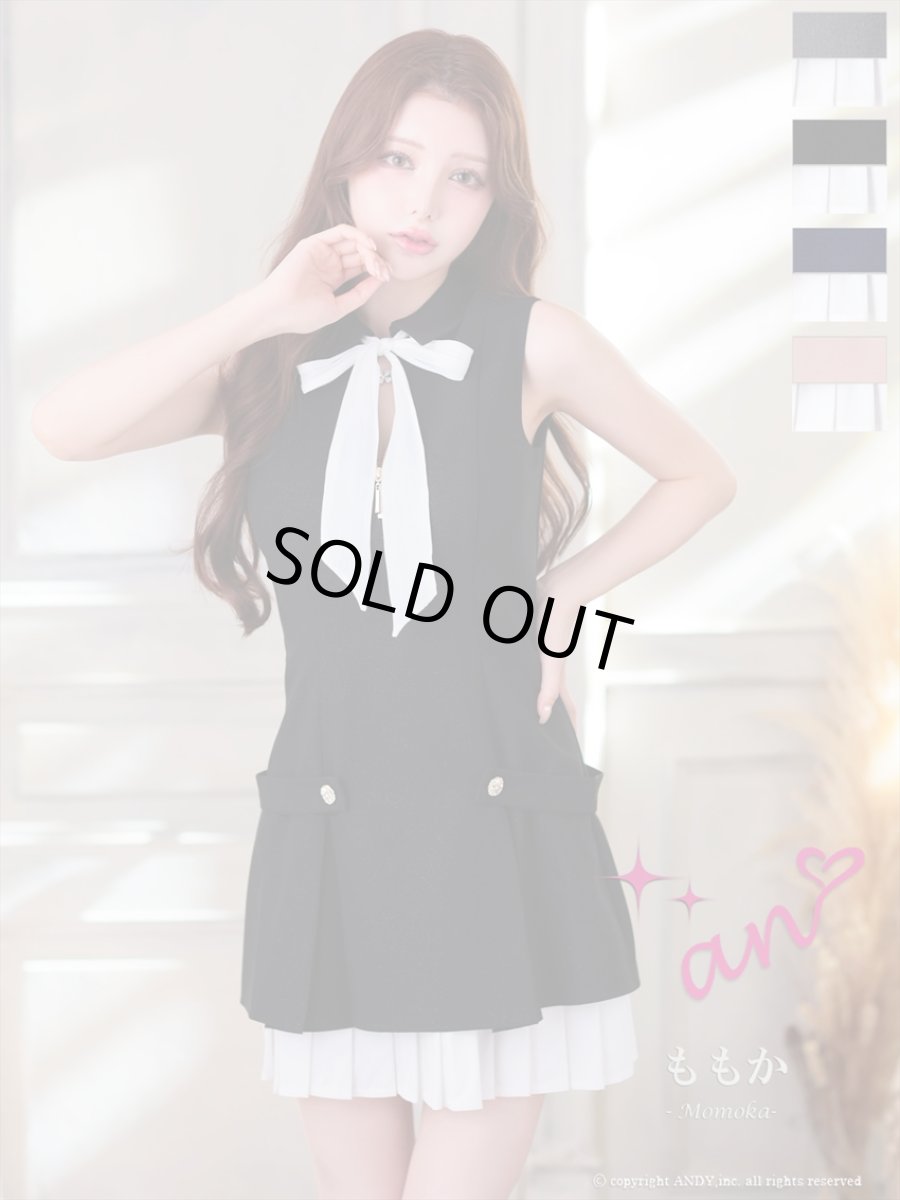 画像1: [Andy/an][an]襟付き・リボン・バストジップ・ノースリーブ・バイカラー・プリーツ・ワンピース・ミニドレス《送料＆代引き手数料無料》 (1)