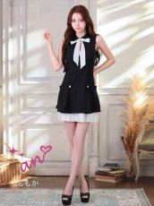 画像2: [Andy/an][an]襟付き・リボン・バストジップ・ノースリーブ・バイカラー・プリーツ・ワンピース・ミニドレス《送料＆代引き手数料無料》 (2)