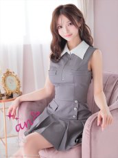 画像1: [Andy/an]襟付き・バストジップ・ノースリーブ・プリーツ・ビジューボタン・フレア・セットアップ・ミニドレス《送料＆代引き手数料無料》 (1)