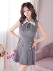 画像3: [Andy/an]襟付き・バストジップ・ノースリーブ・プリーツ・ビジューボタン・フレア・セットアップ・ミニドレス《送料＆代引き手数料無料》 (3)