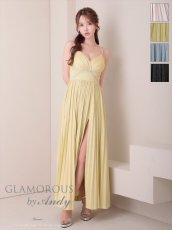 画像1: [Andy/an][Andy]ビジュー・ラメ・プリーツ・キャミソール・スリット・ストレッチ・フレア・ロングドレス・キャバドレス《送料＆代引き手数料無料》 (1)