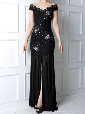 画像13: [Andy/an]ロング・レース・シフォンヘム・マーメイドライン・ビジュー・フロントスリット・ノースリーブ・ロングドレス《送料＆代引き手数料無料》 (13)