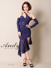 画像1: [SALE品のため返品不可＆再入荷なしの現品限り][Andy/an]長袖・オープンショルダー・スタッズ・シフォンヘム・バックル・マーメイド・ミディアムドレス・ワンピース (1)