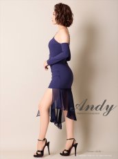 画像2: [SALE品のため返品不可＆再入荷なしの現品限り][Andy/an]長袖・オープンショルダー・スタッズ・シフォンヘム・バックル・マーメイド・ミディアムドレス・ワンピース (2)