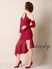 画像15: [SALE品のため返品不可＆再入荷なしの現品限り][Andy/an]長袖・オープンショルダー・スタッズ・シフォンヘム・バックル・マーメイド・ミディアムドレス・ワンピース (15)