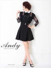 画像2: [Andy/an][an]襟付き・リボン・レース・七分袖・フレア・Aライン・ミニドレス・ワンピース・キャバドレス《送料＆代引き手数料無料》 (2)