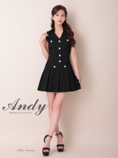 画像2: [Andy/an][Andy]ワンカラー・ビジューボタン・襟付き・ノースリーブ・Vネック・ボックスプリーツ・フレア・ミニドレス《送料＆代引き手数料無料》 (2)