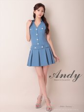 画像11: [Andy/an][Andy]ワンカラー・ビジューボタン・襟付き・ノースリーブ・Vネック・ボックスプリーツ・フレア・ミニドレス《送料＆代引き手数料無料》 (11)