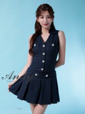 画像5: [Andy/an][Andy]ワンカラー・ビジューボタン・襟付き・ノースリーブ・Vネック・ボックスプリーツ・フレア・ミニドレス《送料＆代引き手数料無料》 (5)