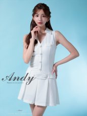 画像8: [Andy/an][Andy]ワンカラー・ビジューボタン・襟付き・ノースリーブ・Vネック・ボックスプリーツ・フレア・ミニドレス《送料＆代引き手数料無料》 (8)