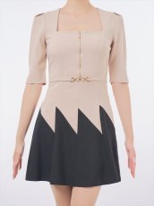 画像14: [Andy/an][Andy] 五分袖・プリーツ ・ベルト・バイカラー・Aライン・ミニドレス・ワンピース《送料＆代引き手数料無料》 (14)