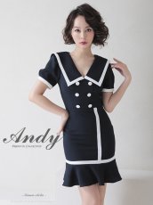 画像1: [ S-Mサイズ / 3カラー ][SALE品のため返品不可＆再入荷なしの現品限り][Andy/an][an]セーラーカラー・パイピング・ボタン・半袖・タイト・裾フリル・膝丈・ミニドレス・ワンピース《送料＆代引き手数料無料》 (1)
