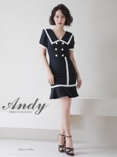 画像2: [ S-Mサイズ / 3カラー ][SALE品のため返品不可＆再入荷なしの現品限り][Andy/an][an]セーラーカラー・パイピング・ボタン・半袖・タイト・裾フリル・膝丈・ミニドレス・ワンピース《送料＆代引き手数料無料》 (2)