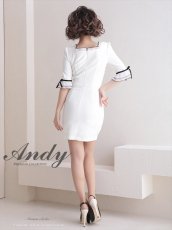 画像3: [Andy/an]五分袖・ミニ・白黒・フリル・リボン・飾りボタン・パフスリーブ・タイト・ミニドレス・ワンピース《送料＆代引き手数料無料》 (3)
