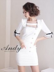 画像4: [Andy/an]五分袖・ミニ・白黒・フリル・リボン・飾りボタン・パフスリーブ・タイト・ミニドレス・ワンピース《送料＆代引き手数料無料》 (4)