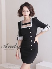 画像8: [Andy/an]五分袖・ミニ・白黒・フリル・リボン・飾りボタン・パフスリーブ・タイト・ミニドレス・ワンピース《送料＆代引き手数料無料》 (8)