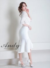 画像2: [SALE品のため返品不可＆再入荷なしの現品限り][ S-Mサイズ / 3カラー ][Andy/an][Andy]マーメイド レース・デコルテシアー・七分袖・フィッシュテール・ミディアムドレス《送料＆代引き手数料無料》 (2)