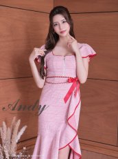 画像2: [SALE品のため返品不可＆再入荷なしの現品限り][Andy/an][Andy]チェーンベルト フリル 半袖 フロントジップ アシンメトリー 膝丈 ミディアムドレス ワンピース《送料＆代引き手数料無料》 (2)