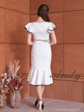 画像8: [SALE品のため返品不可＆再入荷なしの現品限り][Andy/an][Andy]チェーンベルト フリル 半袖 フロントジップ アシンメトリー 膝丈 ミディアムドレス ワンピース《送料＆代引き手数料無料》 (8)