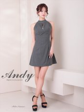 画像1: [Andy/an]ミニ・ホルターネック・グレー・ストライプ・リボン・Aライン・ノースリーブ・ミニドレス・ワンピース《送料＆代引き手数料無料》 (1)