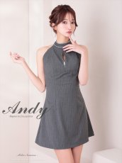 画像4: [Andy/an]ミニ・ホルターネック・グレー・ストライプ・リボン・Aライン・ノースリーブ・ミニドレス・ワンピース《送料＆代引き手数料無料》 (4)