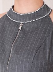 画像6: [Andy/an]ミニ・ホルターネック・グレー・ストライプ・リボン・Aライン・ノースリーブ・ミニドレス・ワンピース《送料＆代引き手数料無料》 (6)