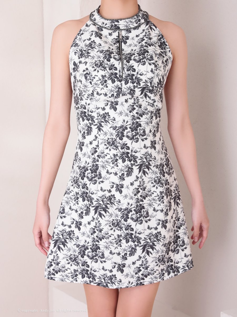 画像10: [Andy/an][Andy]ミニ・ホルターネック・花柄・プリント・リボン・ファスナー・Aライン・ノースリーブ・ミニドレス・ワンピース《送料＆代引き手数料無料》 (10)