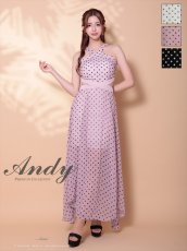 画像1: [Andy/an][Andy]ホルターネック・ドット柄・カットアウト・シフォン・フレア・ロングドレス・キャバドレス《送料＆代引き手数料無料》 (1)
