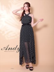 画像2: [Andy/an][Andy]ホルターネック・ドット柄・カットアウト・シフォン・フレア・ロングドレス・キャバドレス《送料＆代引き手数料無料》 (2)
