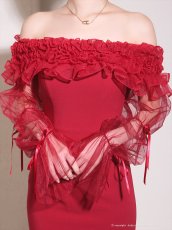 画像15: [Andy/an][Andy]ギャザーフリル・2way・袖付き・ロングスリーブ・オフショル・シアー・チュール・タイト・ミニドレス《送料＆代引き手数料無料》 (15)