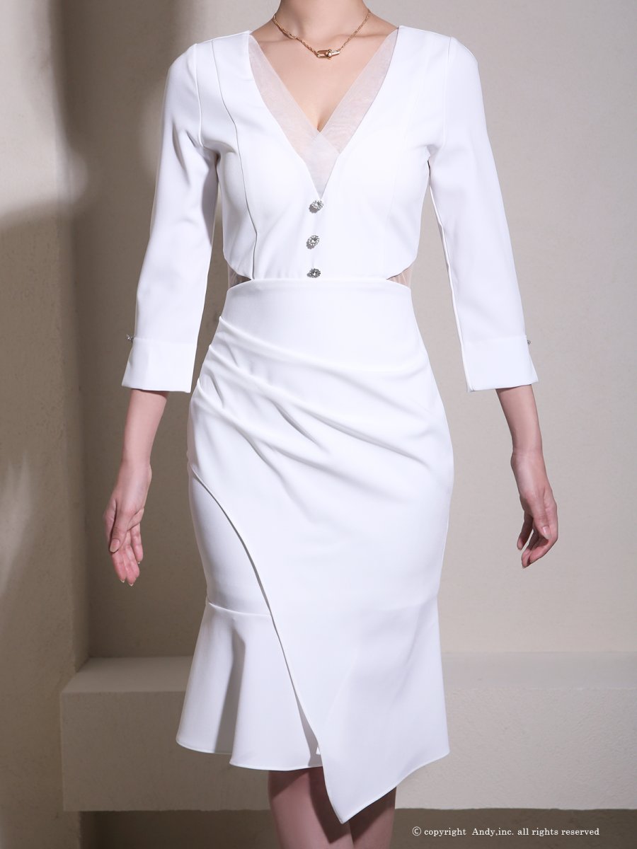 画像12: [Andy/an][Andy]七分袖・ウエストカット・ビジューボタン・ミディアムドレス・ワンピース《送料＆代引き手数料無料》 (12)