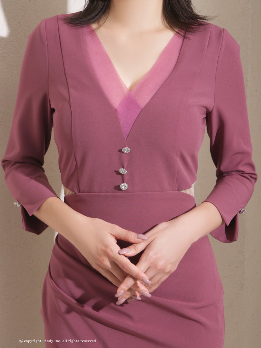 画像17: [Andy/an][Andy]七分袖・ウエストカット・ビジューボタン・ミディアムドレス・ワンピース《送料＆代引き手数料無料》 (17)