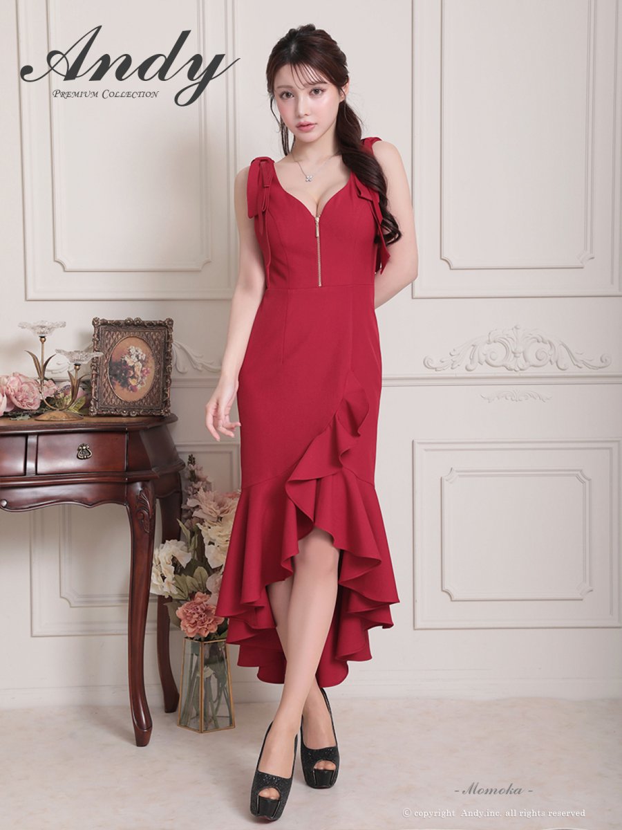 画像2: [Andy/an][Andy]リボン・フロントジップ・ノースリーブ・フリル・テールカット・ミディアムドレス・キャバドレス《送料＆代引き手数料無料》 (2)