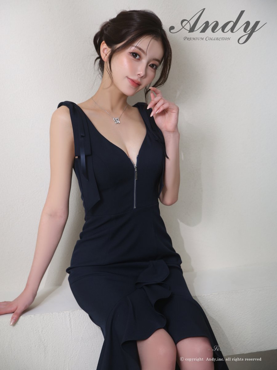 画像8: [Andy/an][Andy]リボン・フロントジップ・ノースリーブ・フリル・テールカット・ミディアムドレス・キャバドレス《送料＆代引き手数料無料》 (8)