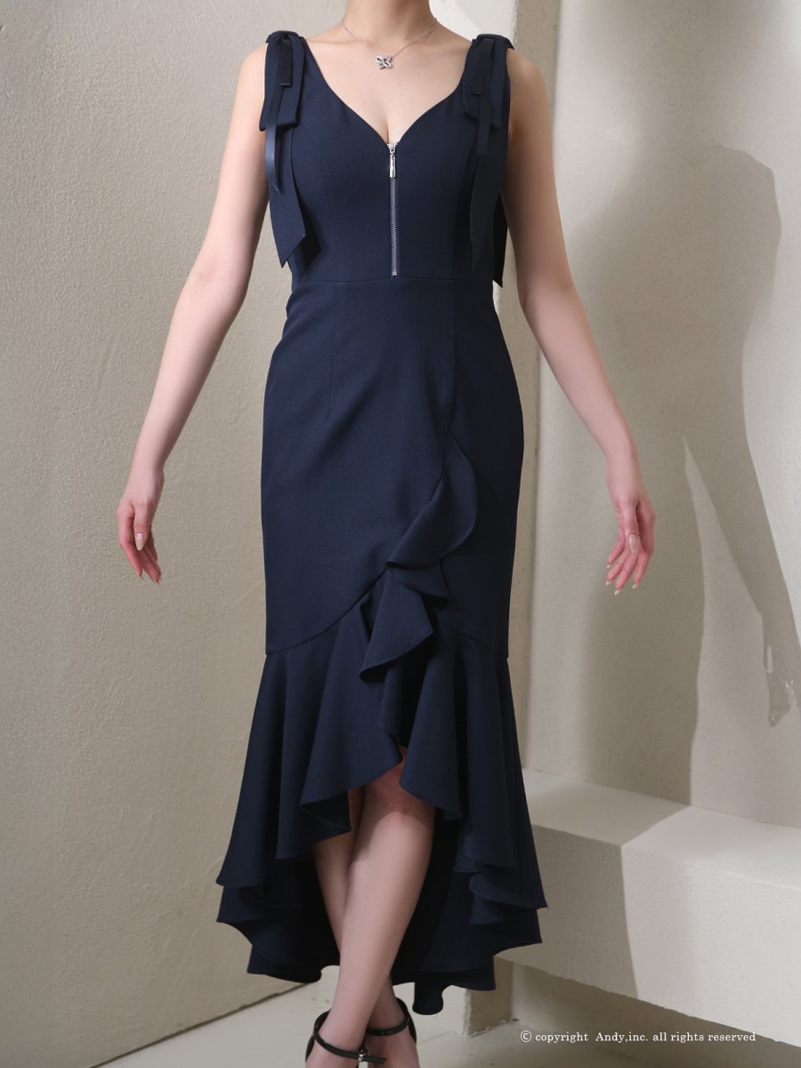 画像9: [Andy/an][Andy]リボン・フロントジップ・ノースリーブ・フリル・テールカット・ミディアムドレス・キャバドレス《送料＆代引き手数料無料》 (9)