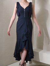 画像9: [Andy/an][Andy]リボン・フロントジップ・ノースリーブ・フリル・テールカット・ミディアムドレス・キャバドレス《送料＆代引き手数料無料》 (9)