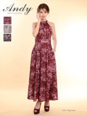 画像1: [Andy/an][Andy]ホルターネック・ニュアンス柄・胸元プリーツ・シフォン・Aライン・ノースリーブ・ロングドレス・ワンピース《送料＆代引き手数料無料》 (1)