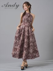 画像2: [Andy/an][Andy]ホルターネック・ニュアンス柄・胸元プリーツ・シフォン・Aライン・ノースリーブ・ロングドレス・ワンピース《送料＆代引き手数料無料》 (2)