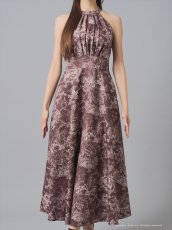 画像11: [Andy/an][Andy]ホルターネック・ニュアンス柄・胸元プリーツ・シフォン・Aライン・ノースリーブ・ロングドレス・ワンピース《送料＆代引き手数料無料》 (11)