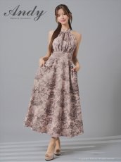 画像3: [Andy/an][Andy]ホルターネック・ニュアンス柄・胸元プリーツ・シフォン・Aライン・ノースリーブ・ロングドレス・ワンピース《送料＆代引き手数料無料》 (3)