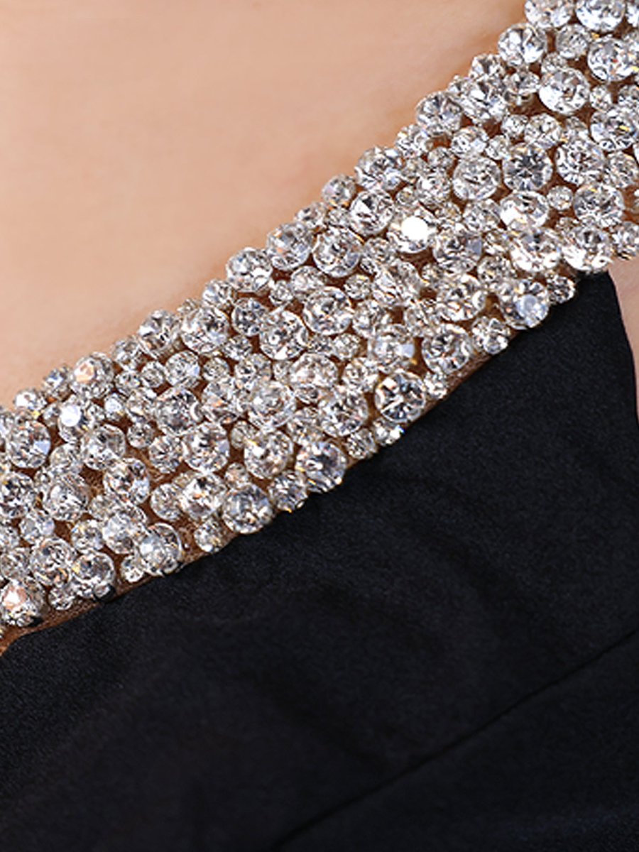 画像8: [Veautt]ワンショルダー・ビジュー・ノースリーブ・胸元カット・タイト・ミディアムドレス・ワンピース《送料＆代引き手数料無料》 (8)