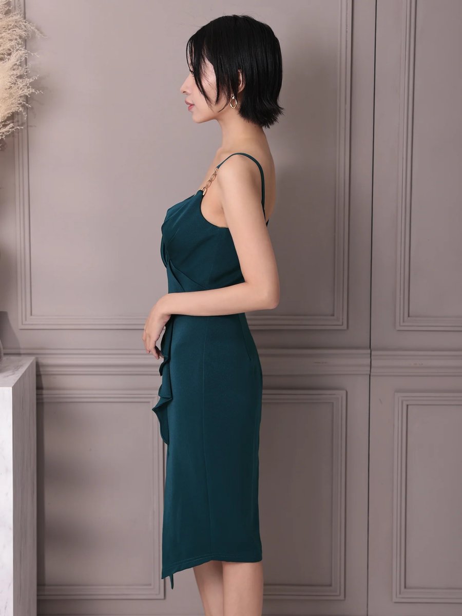画像5: [Veautt]ショルダーチェーン・フリル・タック・タイト・ミディアムドレス《送料＆代引き手数料無料》 (5)
