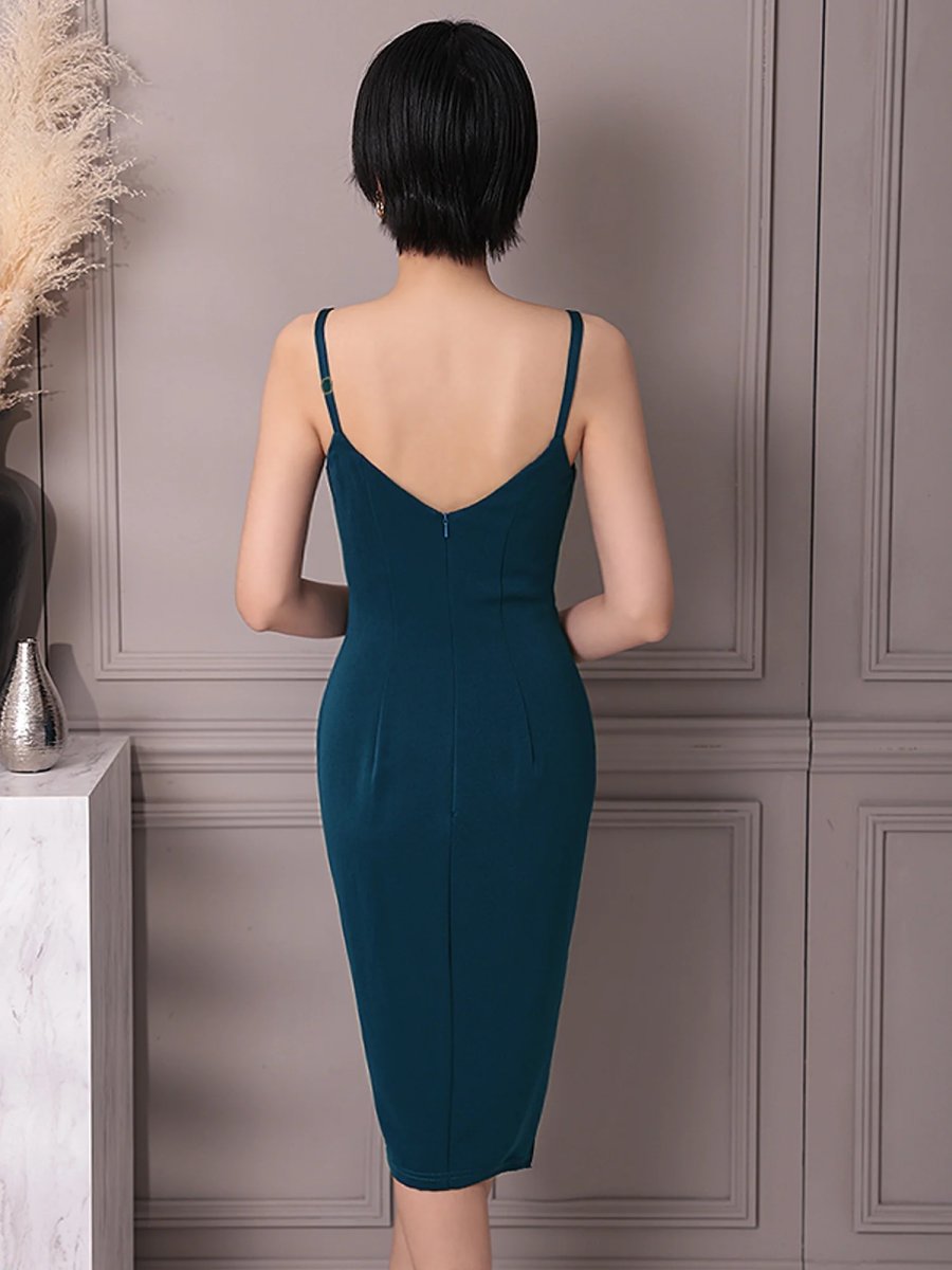 画像6: [Veautt]ショルダーチェーン・フリル・タック・タイト・ミディアムドレス《送料＆代引き手数料無料》 (6)