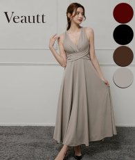 画像1: [Veautt]Vカット・ウエストクロス・バックオープン・リボン・フレアロングドレス《送料＆代引き手数料無料》 (1)