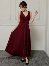 画像2: [Veautt]Vカット・ウエストクロス・バックオープン・リボン・フレアロングドレス《送料＆代引き手数料無料》 (2)