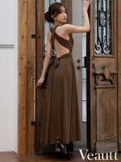 画像4: [Veautt]Vカット・ウエストクロス・バックオープン・リボン・フレアロングドレス《送料＆代引き手数料無料》 (4)