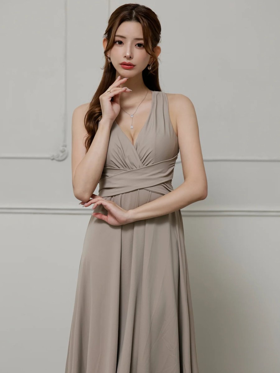 画像5: [Veautt]Vカット・ウエストクロス・バックオープン・リボン・フレアロングドレス《送料＆代引き手数料無料》 (5)